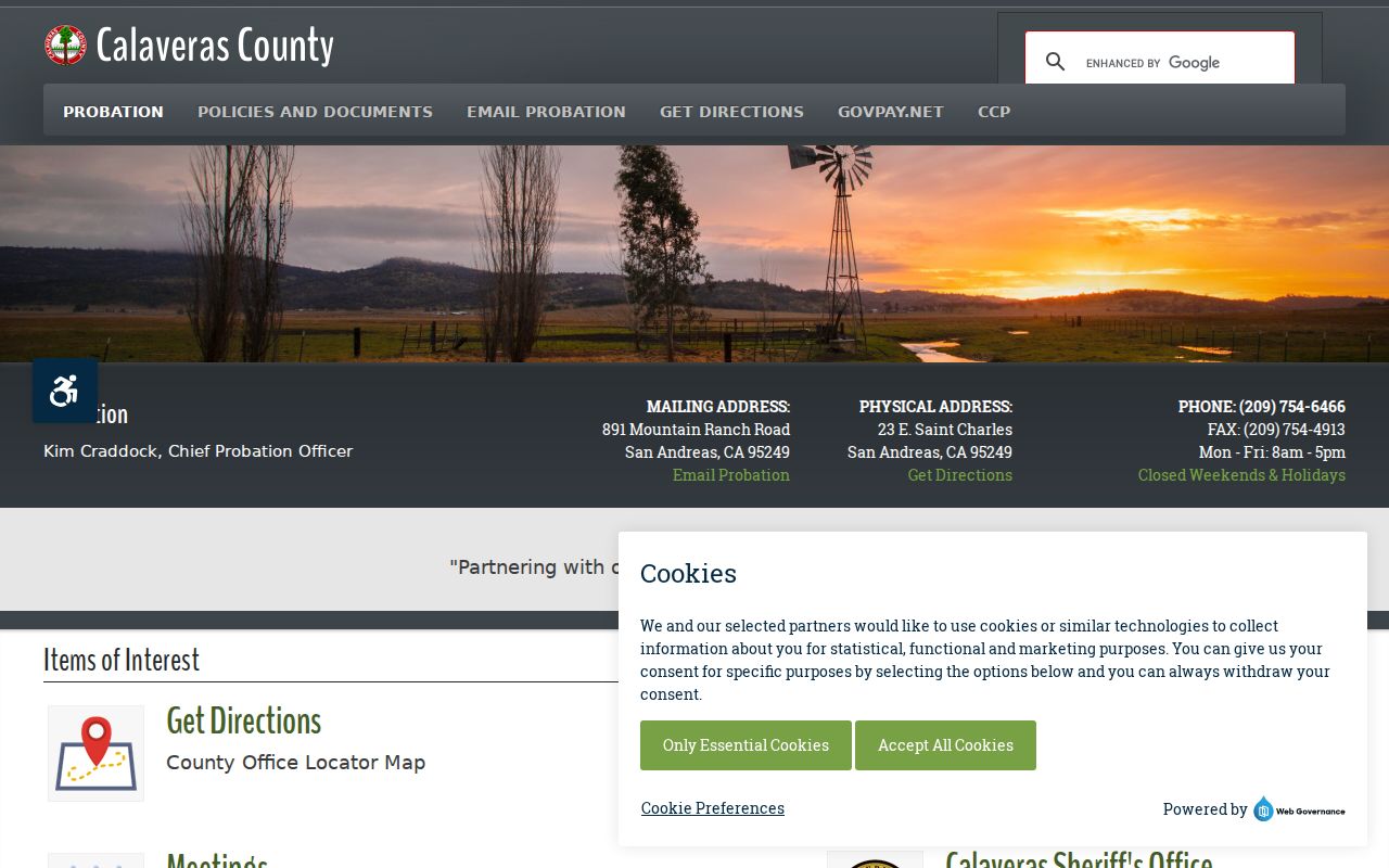 Angels Camp criminal history routing to Calaveras County Probation