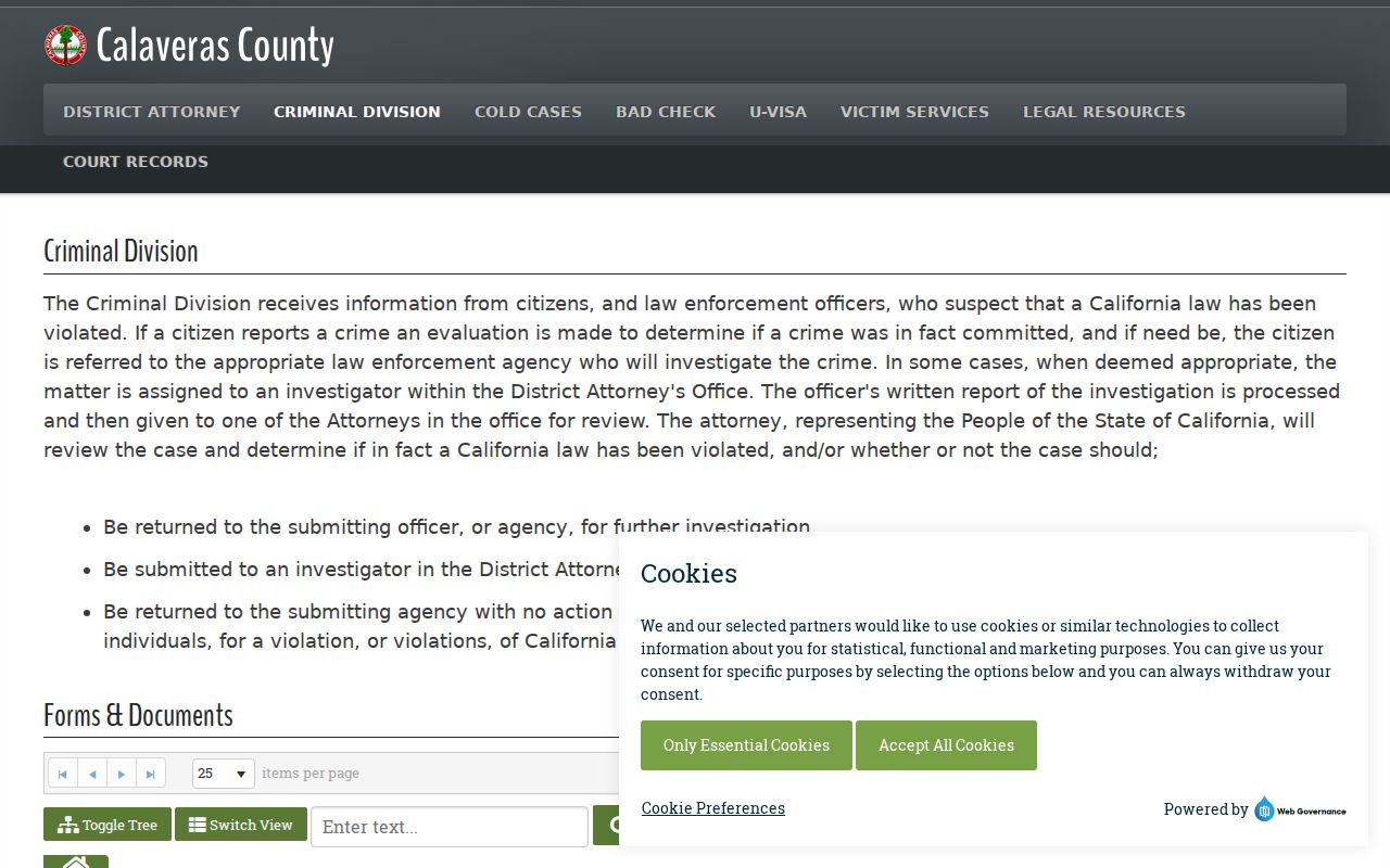 Calaveras County District Attorney criminal case review process