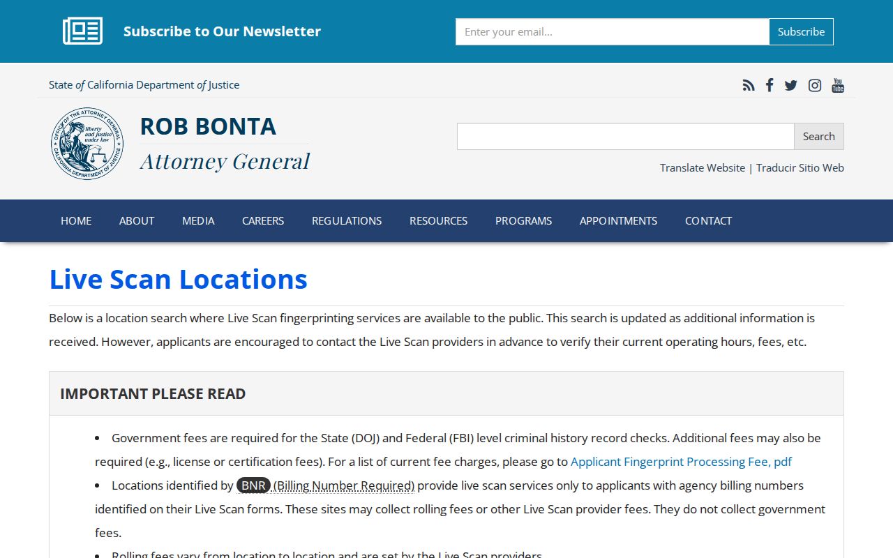 Live Scan locations for a Calaveras County criminal history review