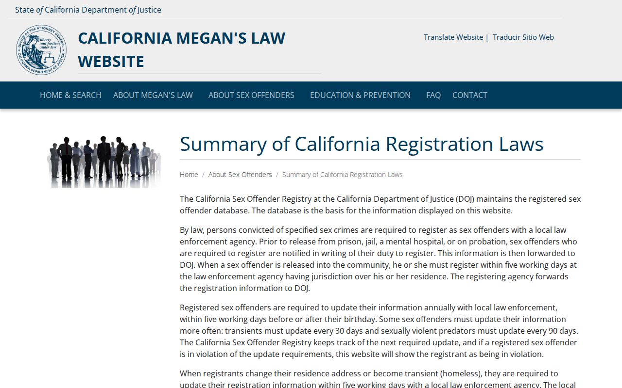 Calaveras County sex offender registration laws and update deadlines
