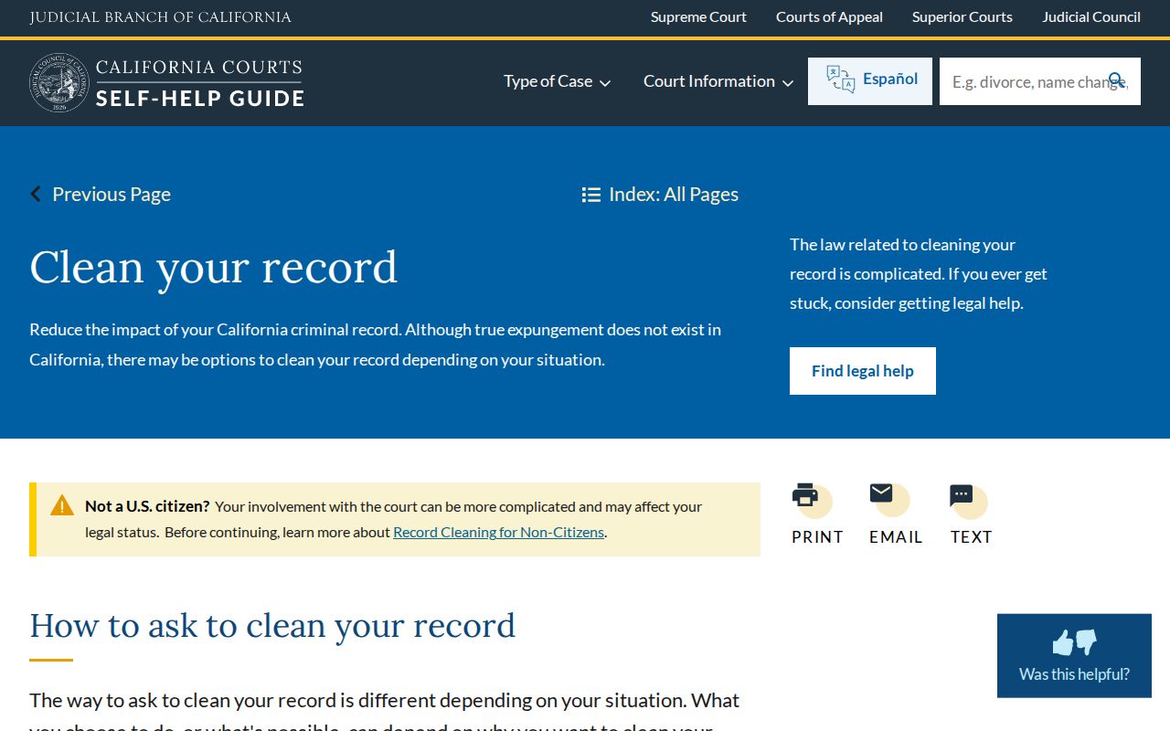 Calaveras County criminal record relief information from California Courts